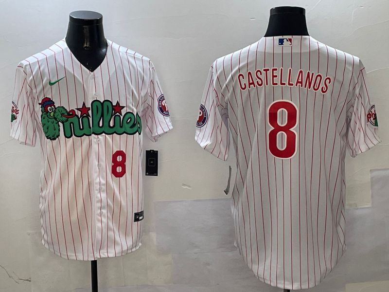 Men Philadelphia Phillies #8 Castellanos White Stripe Three generations Joint Name Game 2025 Nike MLB Jersey style 4->philadelphia phillies->MLB Jersey